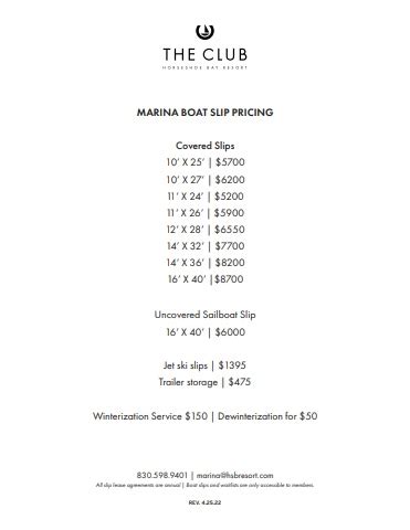 Marina Price Guide