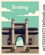 1 Retro Poster Bombay City Skyline Bombay Vintage Clip Art | Royalty Free - GoGraph