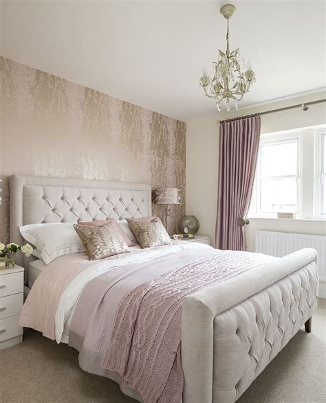 The master bedroom features the plush Jerome Bed which has been dressed with dusky pink and ...