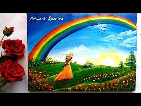 Girl Watching Rainbow | Scenery Painting | Rainbow Painting | Acrylic Painting Tutorial - YouTube