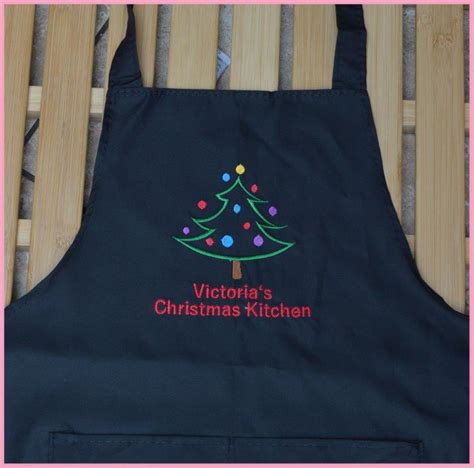 Themed Christmas Apron with Christmas Tree Design With Name - Magical Embroidery