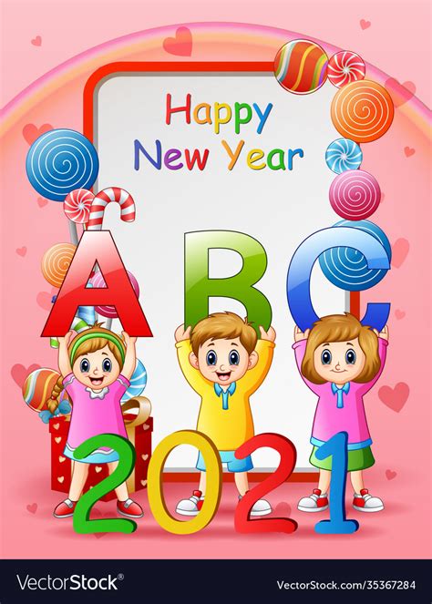 Happy new year 2021 greeting card with kids Vector Image