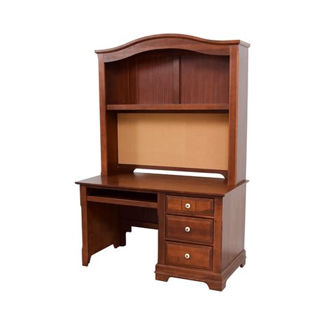 90% OFF - Three-Drawer Wood Desk with Curved Hutch and Cork Back / Tables