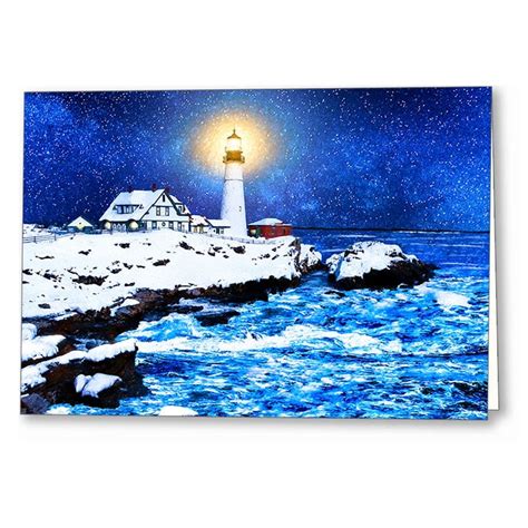 Portland Head Light In The Snow - Winter Night Greeting Card by Mark Tisdale