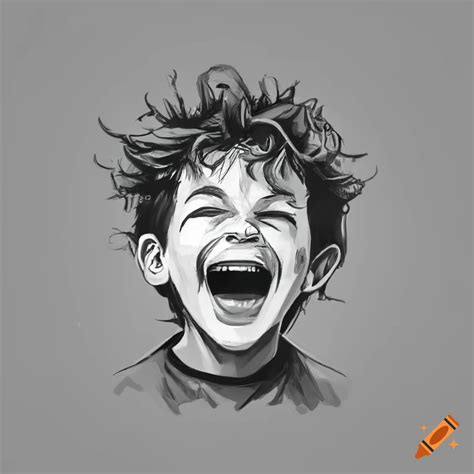 Detailed black and white sketch of a happy kid on Craiyon