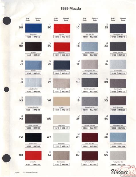 Mazda Colour Chart