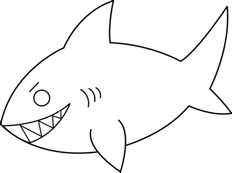 Colorable Shark Line Art - Free Clip Art