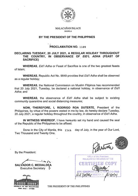 IT'S OFFICIAL! July 20, 2021 is a Holiday in the Philippines in Observance of Eid’l Adha (Feast ...