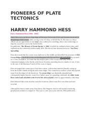 Seafloor Spreading Theory.docx - PIONEERS OF PLATE TECTONICS HARRY HAMMOND HESS Harry Hammond ...