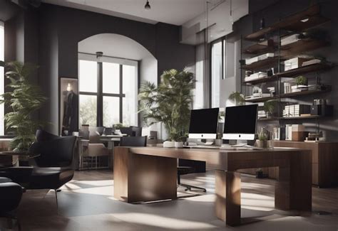 Premium AI Image | Modern office design with computer equipment inside