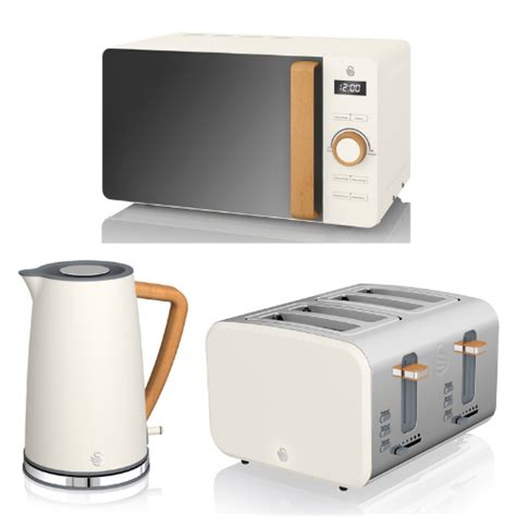 Swan Nordic White Kettle 4 Slice Toaster & Digital Microwave Scandinav