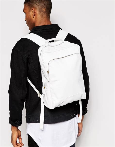 Lyst - Asos Smart Leather Backpack In White in White for Men