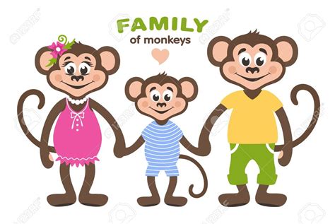 A family of three monkeys - mom, dad and son. Cartoon characters for ...