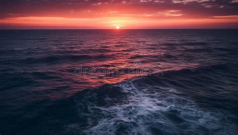 Sunset Over Water, Waves Crash on Shore Generated by AI Stock Image - Image of sunlight, water ...