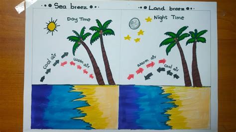 Sea Breeze and Land Breeze drawing | How to draw land breeze sea breeze ...