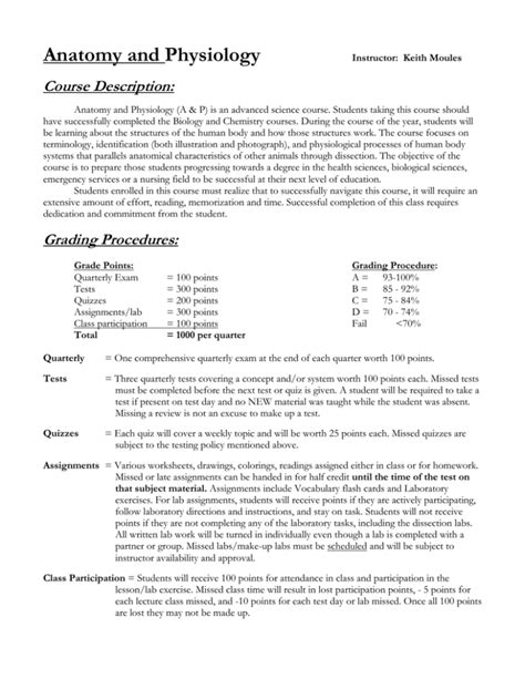 Anatomy & Physiology Course Description