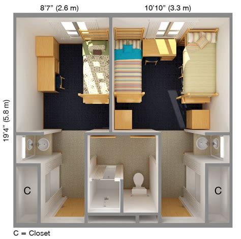 Summit Single Suite and Double Suite Room | Dorm room layouts, Dormitory room, Hostel room