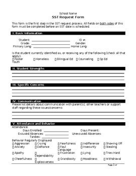 SST Request Form (editable and fillable resource) by educators materials