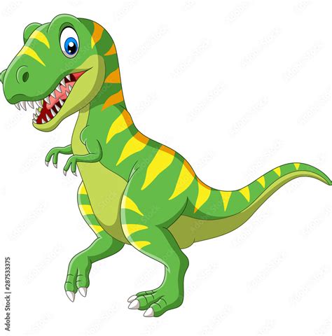 Cartoon green dinosaur on white background Stock Vector | Adobe Stock