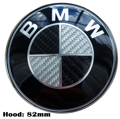 BMW Emblem Black & White Carbon Fiber Emblem 82mm Hood Badge & 74mm ...