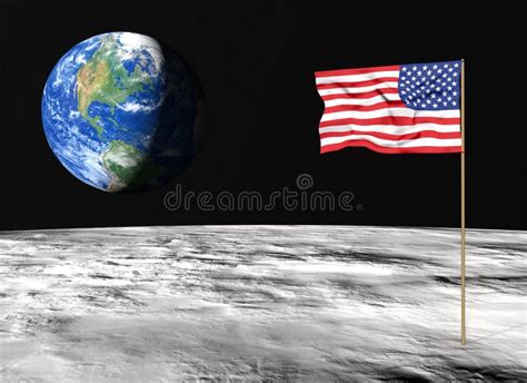 American flag on the moon stock illustration. Illustration of surface - 24102647