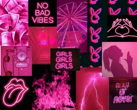 Neon Pink Aesthetic Collage Wallpaper Laptop - Ivory Pirate