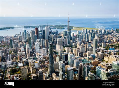 An aerial view of downtown Toronto skyline from the north looking south ...