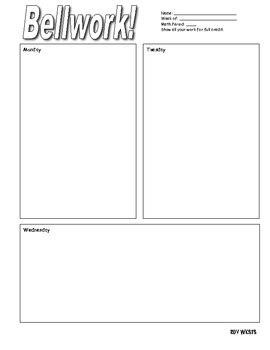 Bellwork Worksheet by Tanya Lacayo-Roy | Teachers Pay Teachers