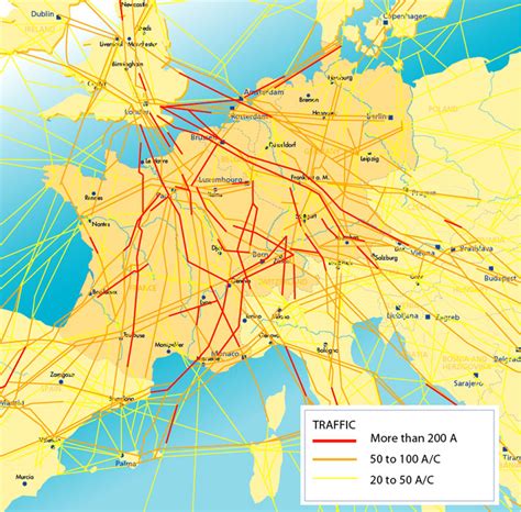 Map of flight corridors in Western Europe with amount of traffic [792 x ...