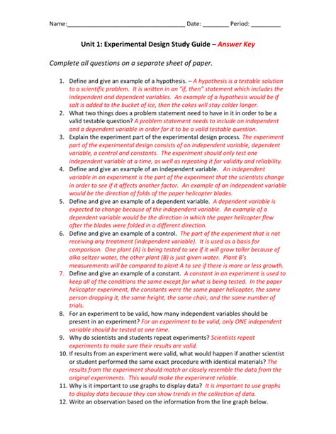 Experimental Design Worksheet Scientific Method Answer Key