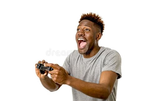 Afro American Man Using Remote Controller Playing Video Game Happy and ...