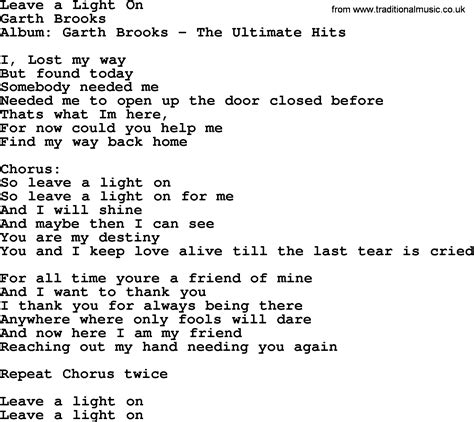 Leave A Light On, by Garth Brooks - lyrics