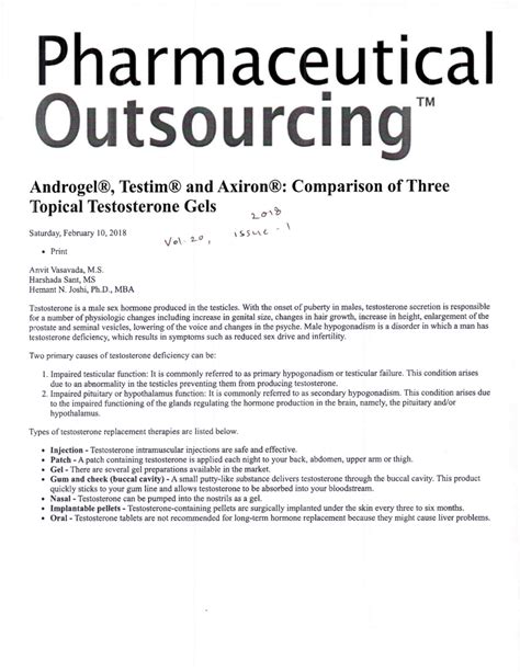 (PDF) Androgel, Testim, and Axiron: Comparison of Three Topical Testosterone Gels