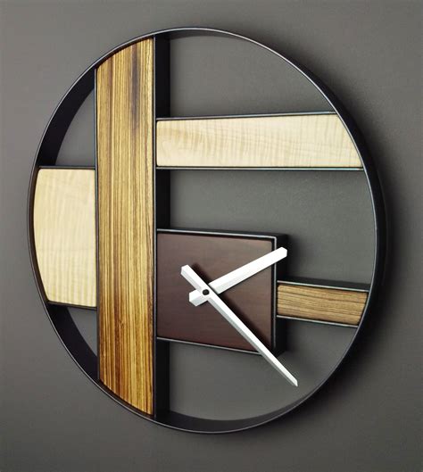 Modern Wall Clock, Zebrawood Figured Maple, Wall Art Decor, Minimalist Design, Wood Metal Decor ...