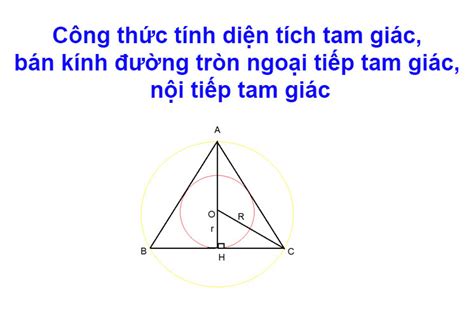 Công thức tính diện tích tam giác, bán kính đường tròn ngoại tiếp tam giác, nội tiếp tam giác ...