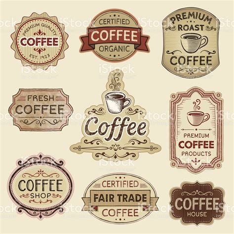 Set of hand drawn vintage coffee labels. Hi res jpeg included. Scroll... | Coffee label, Vintage ...