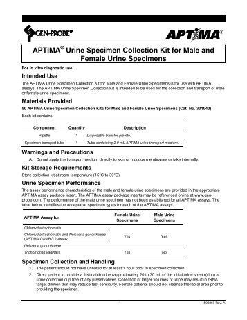 APTIMA Urine Specimen Collection Kit for Male ... - Gen-Probe, Inc.