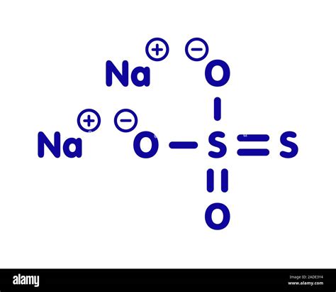 Sodium thiosulfate, chemical structure. Blue skeletal formula on white ...