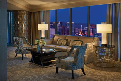 The Presidential Strip-View Suite offers stunning views of the glittering Strip and its iconic ...