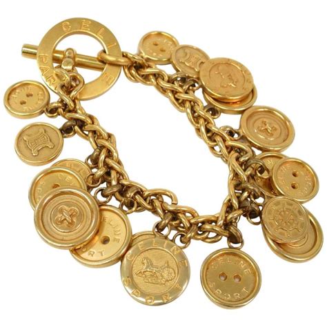 Celine Gold Coin Medallion Charm Chain Link Bangle Bracelet at 1stDibs | celine coin bracelet