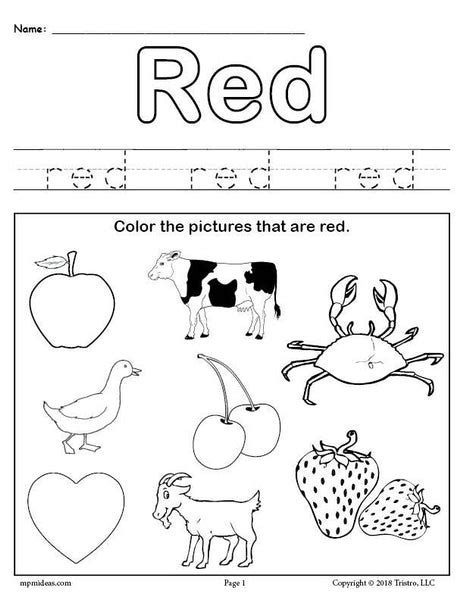 Color Red Worksheet – SupplyMe