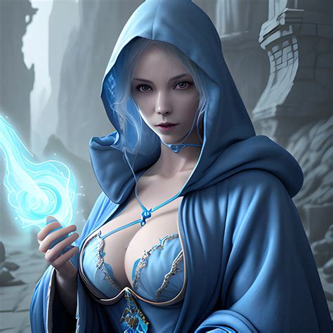 blue mage, blue robe, ghost, transparent, breasty, high fantasy,... - Arthub.ai