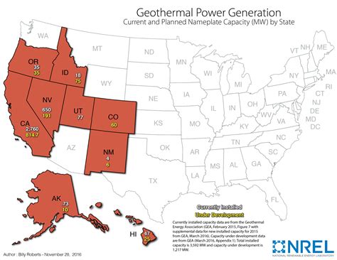 Map of geothermal power generation in each state | American Geosciences ...