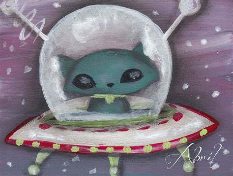 Space Cat Alien Painting by Abril Andrade - Fine Art America