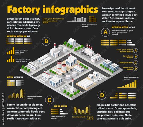 City isometric industrial factory infographics there are diagram ...