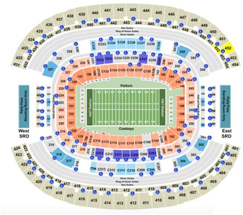 AT&T Stadium Seating Chart with Row, Seat and Club Details