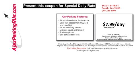 seatac airport parking coupons - Ajax Parking R Us