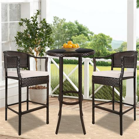 Clearance! 3 Piece High Top Patio Set, Modern Bar Height Bistro Set with High Top Glass Table ...