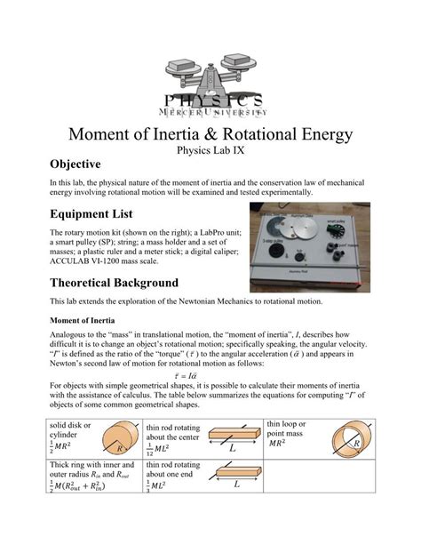 Moment of Inertia & Rotational Energy - DocsLib