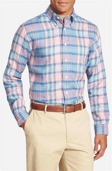 Brooks Brothers Madison Fit Linen Plaid Sport Shirt | Nordstrom